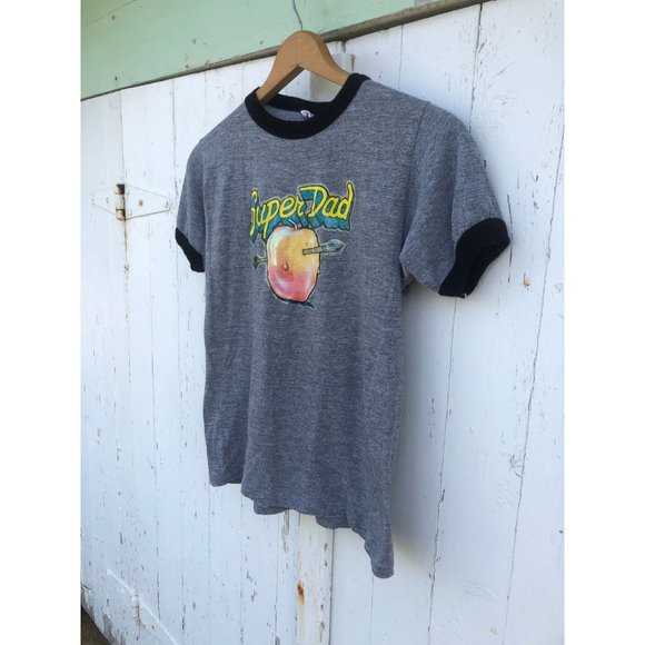 1980s (S) Tshirt, Glitter Rubber Graphic, SUPER DAD, Gym-Master, Father's Day - Picture 2 of 6